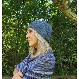HANDMADE Rib Knit Blue Gradient Beanie Toboggan Hat Unisex Women's Men's